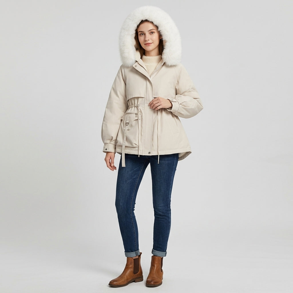Jovana | Dames parka met capuchon – Taille met trekkoord, Casual pasvorm