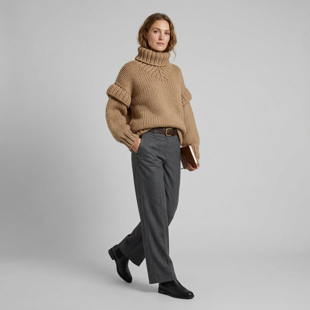 Safielle | Geribde coltrui voor dames – oversized pasvorm, lange mouwen