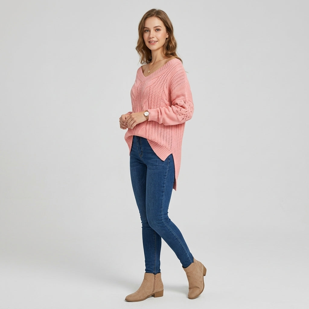 Solavelle | Oversized gebreide damestrui – ronde hals, lange mouwen