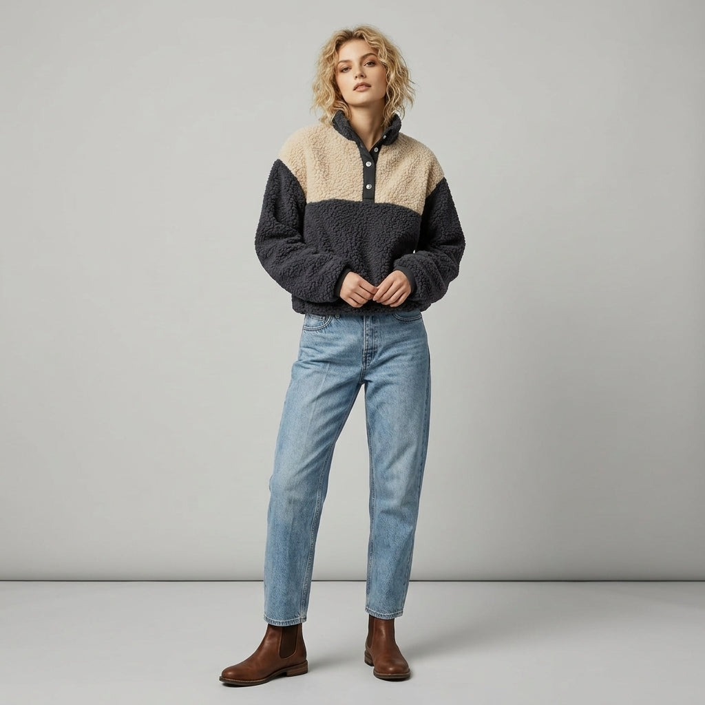 Zelyssa | Pluche sweatshirt voor dames – Color-block-ontwerp