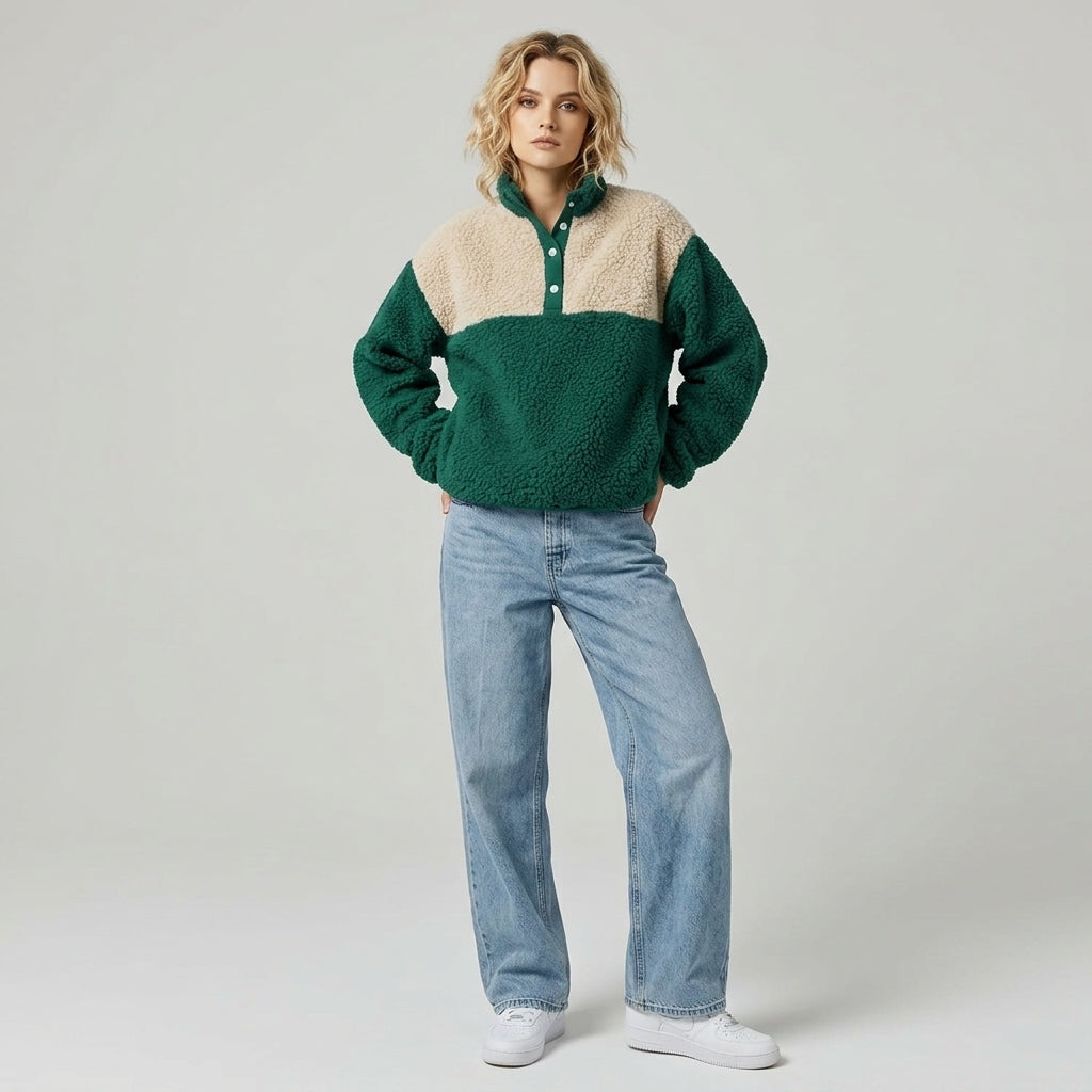 Zelyssa | Pluche sweatshirt voor dames – Color-block-ontwerp