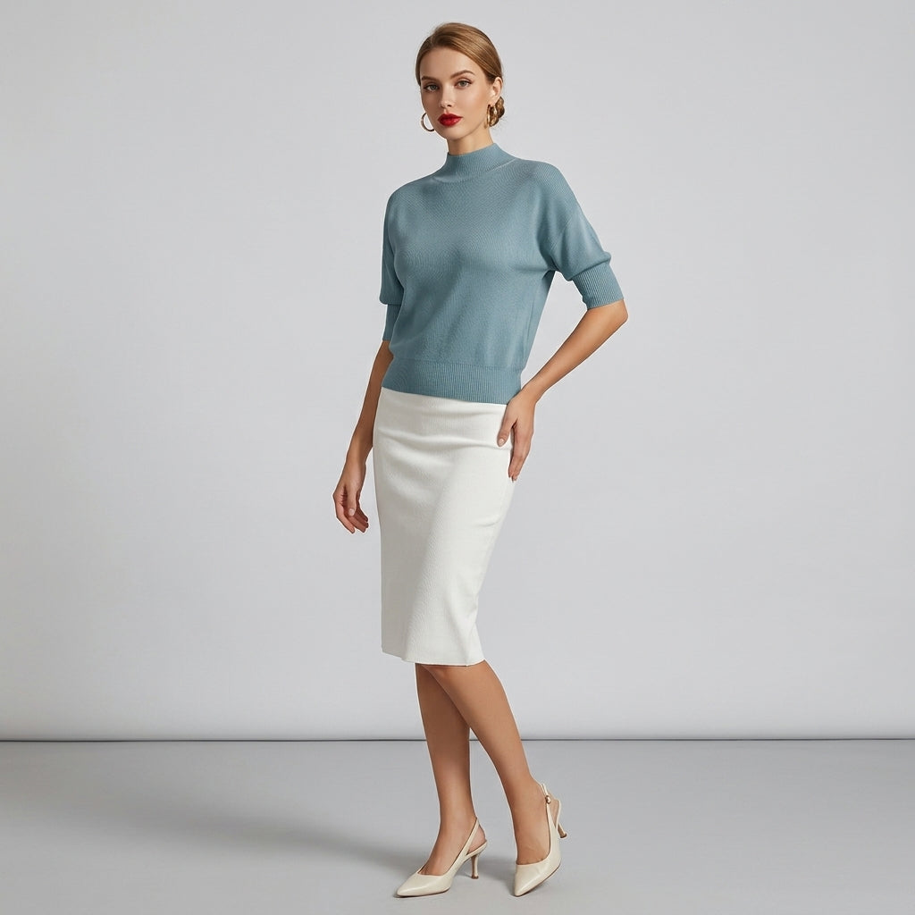 Fioravina | Dames-top met structuur – effen kleur, mouwen met getailleerde manchetten
