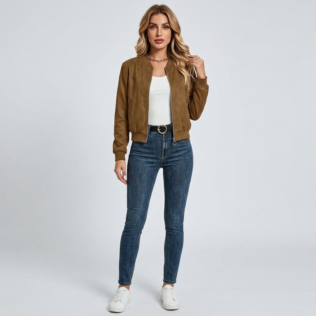 Zarelle | Damesjas met suède-look – effen kleur, lange mouwen