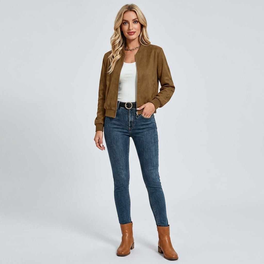 Zarelle | Damesjas met suède-look – effen kleur, lange mouwen