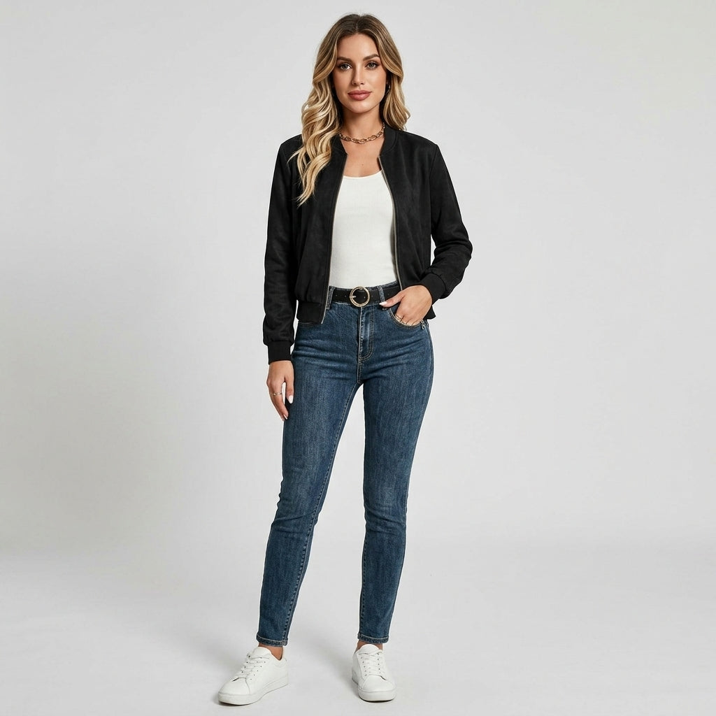 Zarelle | Damesjas met suède-look – effen kleur, lange mouwen