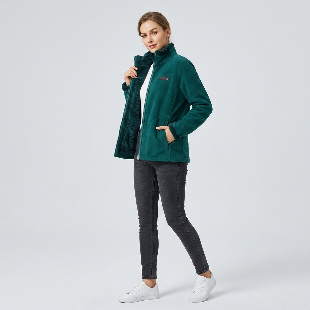 Valerissa | Omkeerbaar damesjack – ruig fleece, bedrukt ontwerp