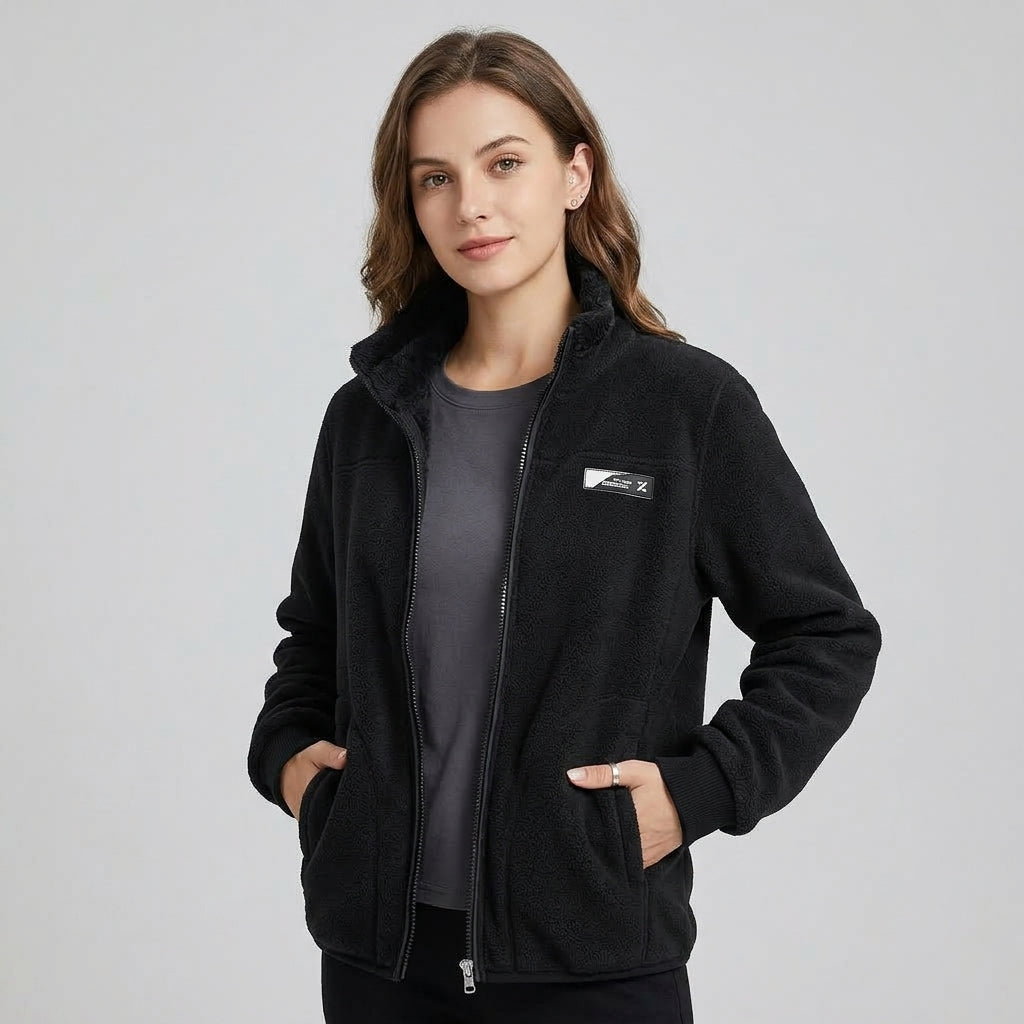 Valerissa | Omkeerbaar damesjack – ruig fleece, bedrukt ontwerp