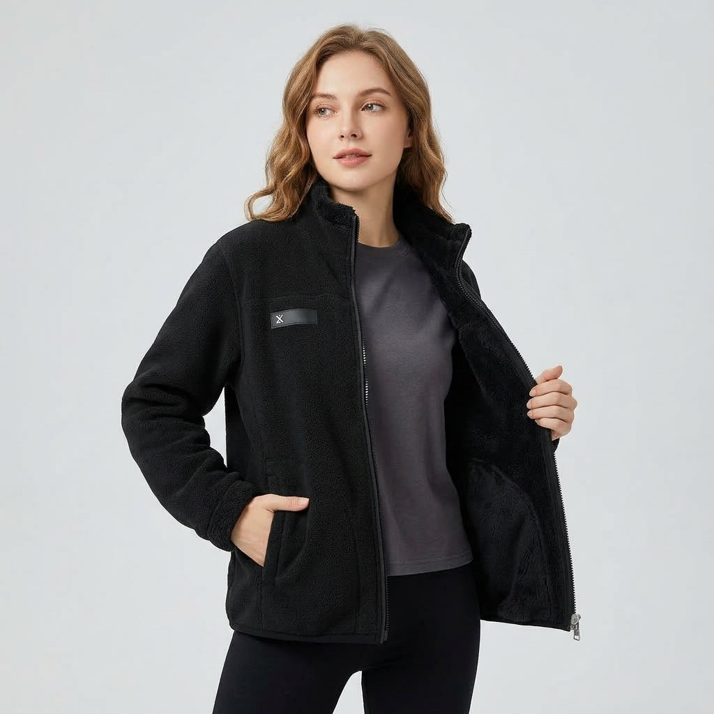 Valerissa | Omkeerbaar damesjack – ruig fleece, bedrukt ontwerp