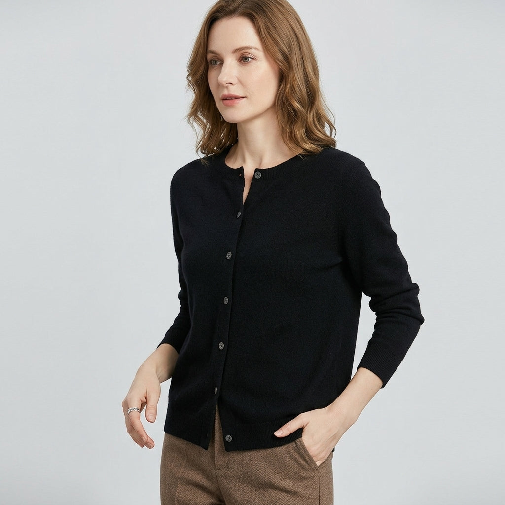 Avessia | Damestrui in Wol-Look – V-Hals, Knoopsluiting & Comfortabele Pasvorm