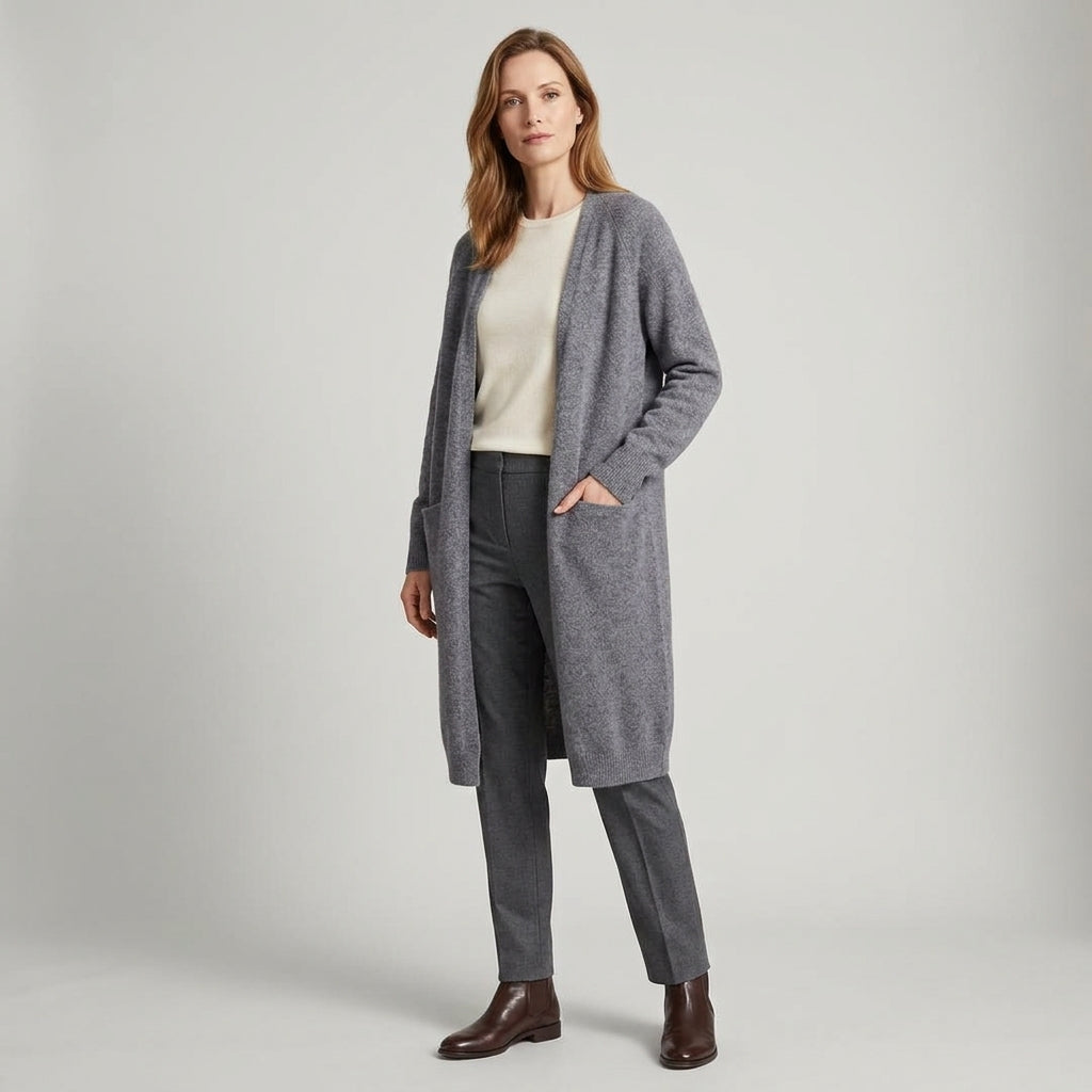 Rosavina | Lange Dames Cardigan van Cashmere – Open Voorkant