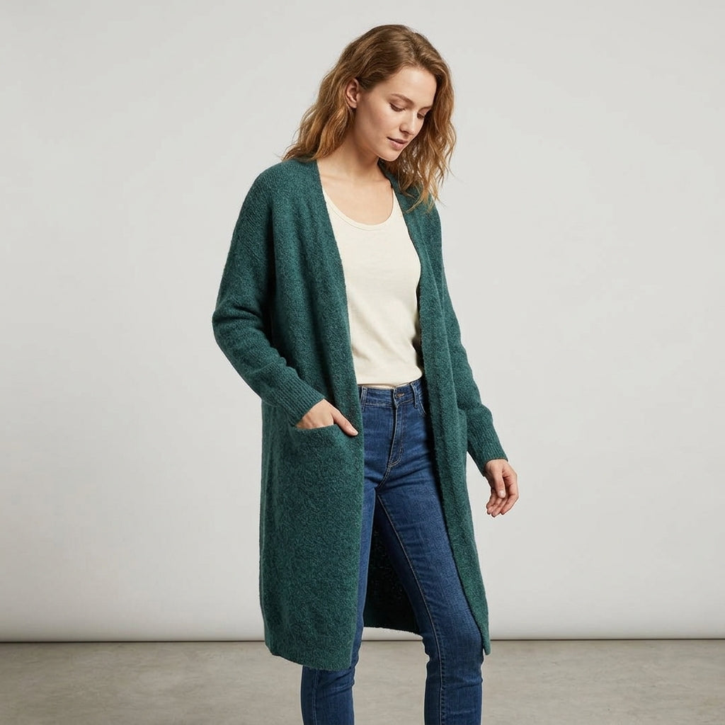 Rosavina | Lange Dames Cardigan van Cashmere – Open Voorkant