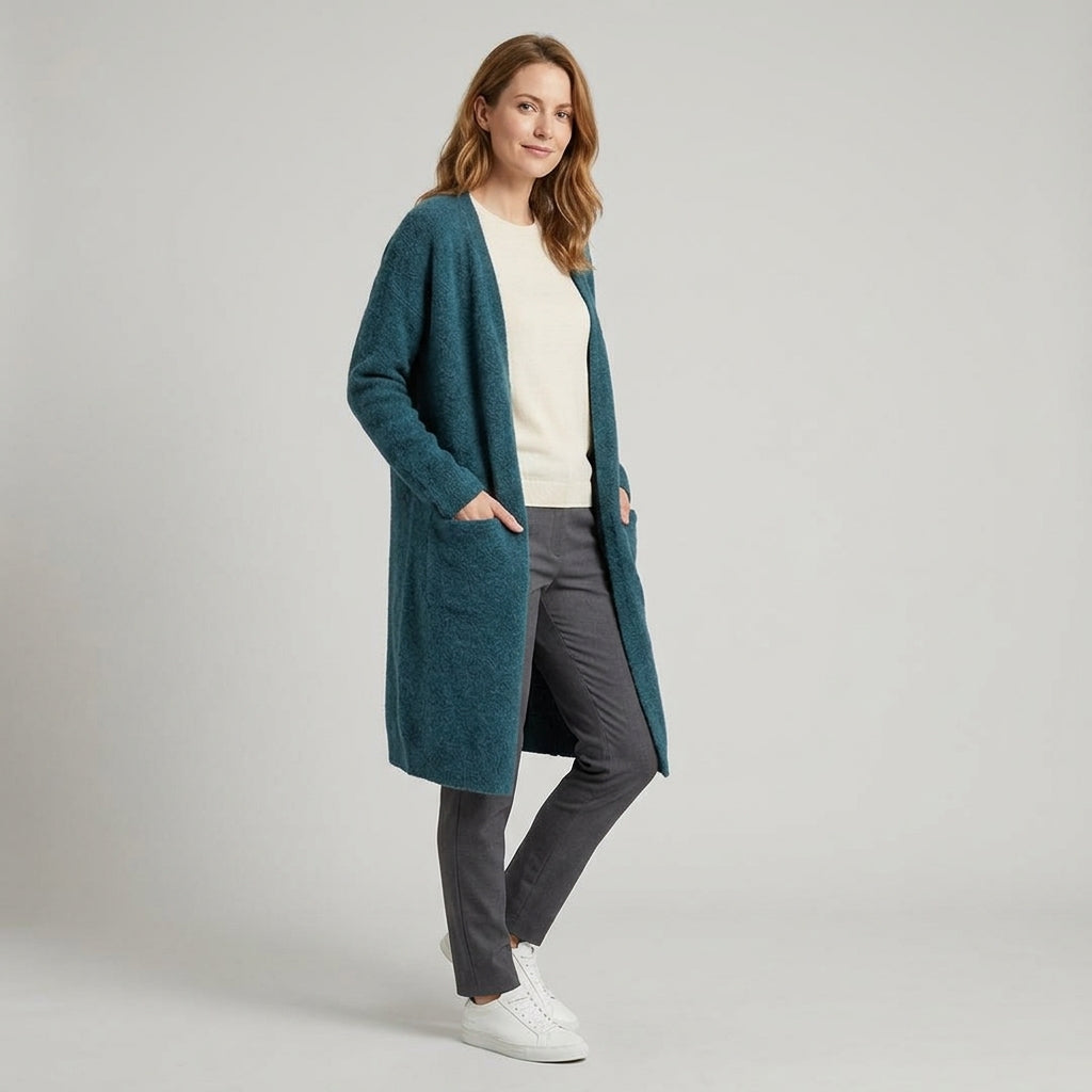Rosavina | Lange Dames Cardigan van Cashmere – Open Voorkant