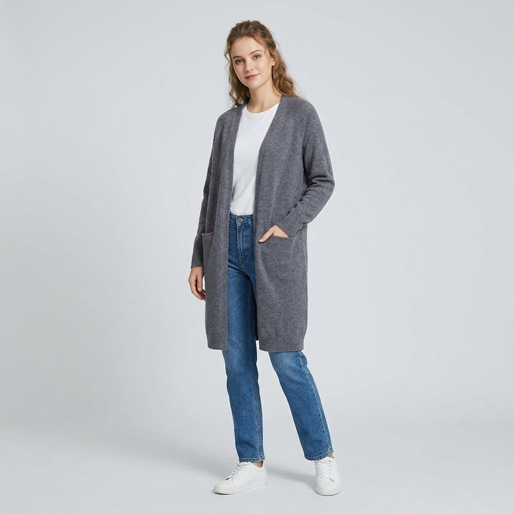 Rosavina | Lange Dames Cardigan van Cashmere – Open Voorkant