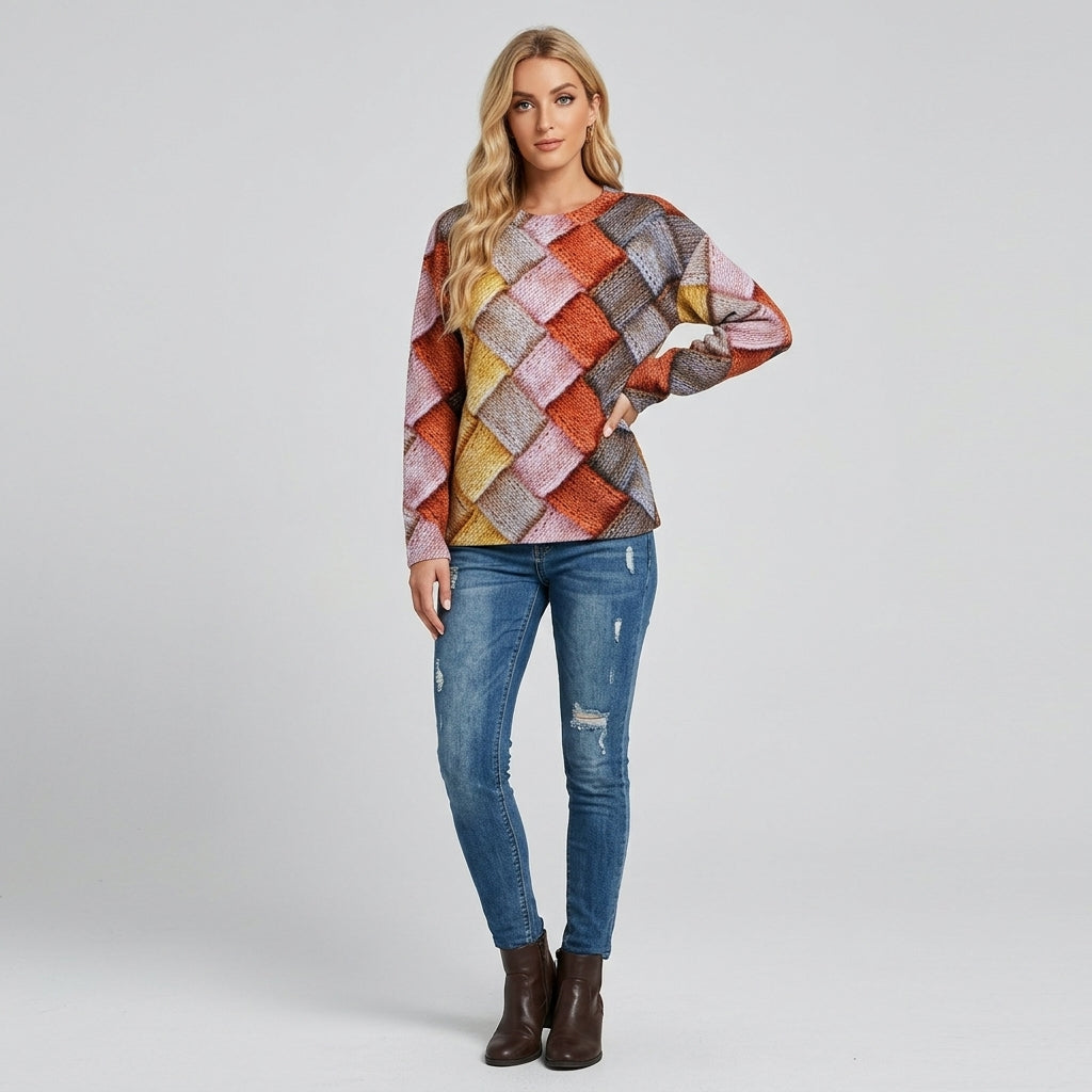 Maristella | Damestrui met Uniek Patroon – Speelse Gebreide Trui met Opvallende Print & Comfortabele Pasvorm
