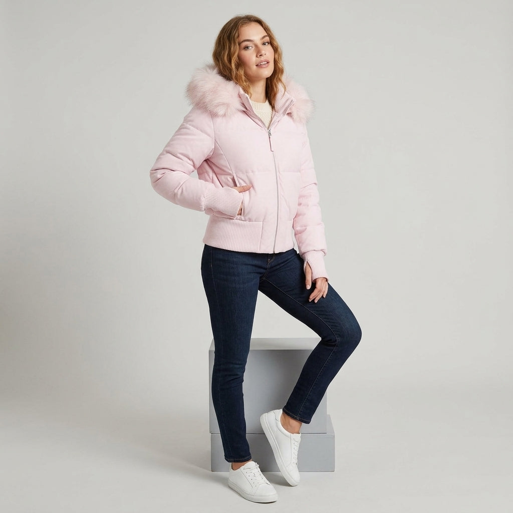 Lirienne | Gewatteerde winterjas voor dames – Korte, warme jas met afneembare capuchon