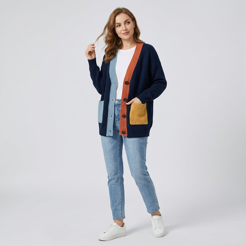 Caelienne | Oversized damesvest – met knopen aan de voorkant, zakken aan de voorkant