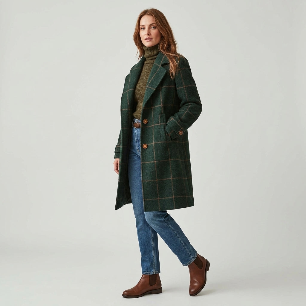 Olyndra | Geruite tweedjas voor dames – Retro revers