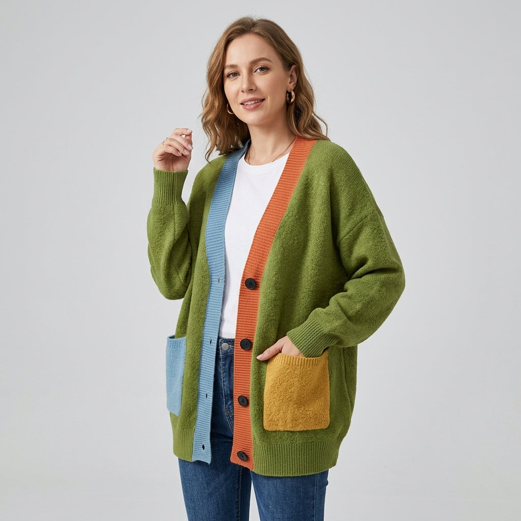 Caelienne | Oversized damesvest – met knopen aan de voorkant, zakken aan de voorkant