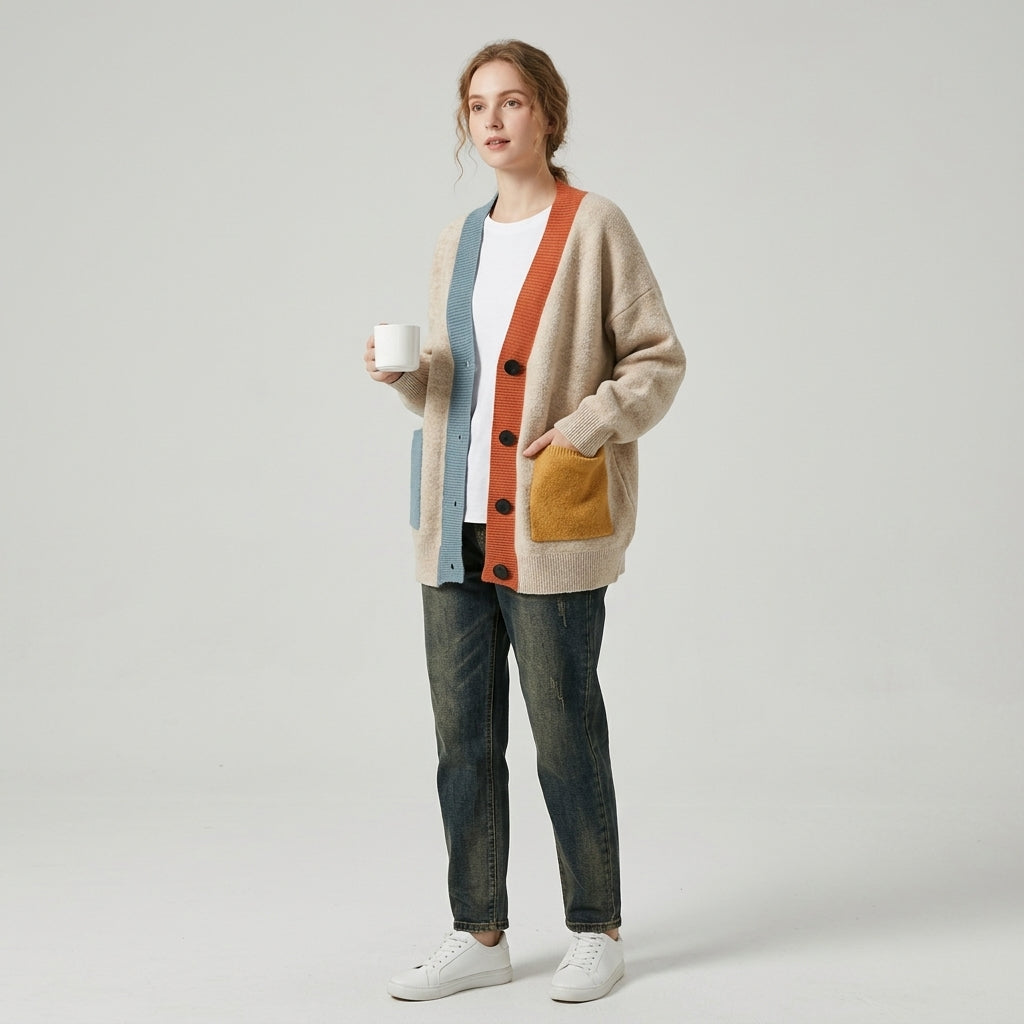 Caelienne | Oversized damesvest – met knopen aan de voorkant, zakken aan de voorkant