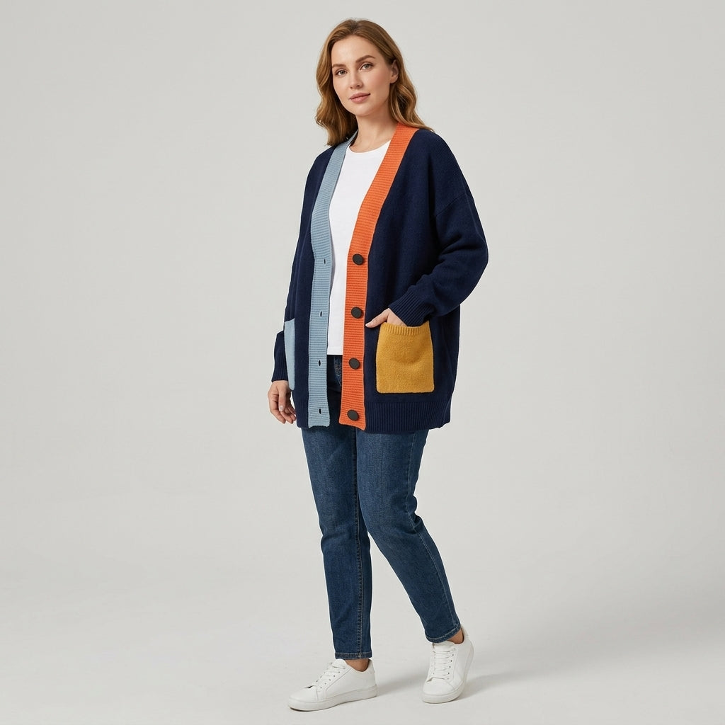 Caelienne | Oversized damesvest – met knopen aan de voorkant, zakken aan de voorkant