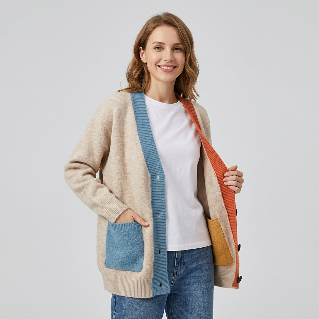 Caelienne | Oversized damesvest – met knopen aan de voorkant, zakken aan de voorkant