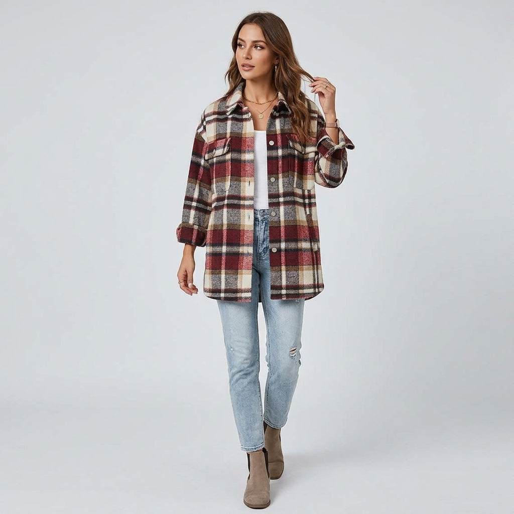 Caelora | Dames Geruite Houthakkersjas – Geruit Overshirt met Knopen