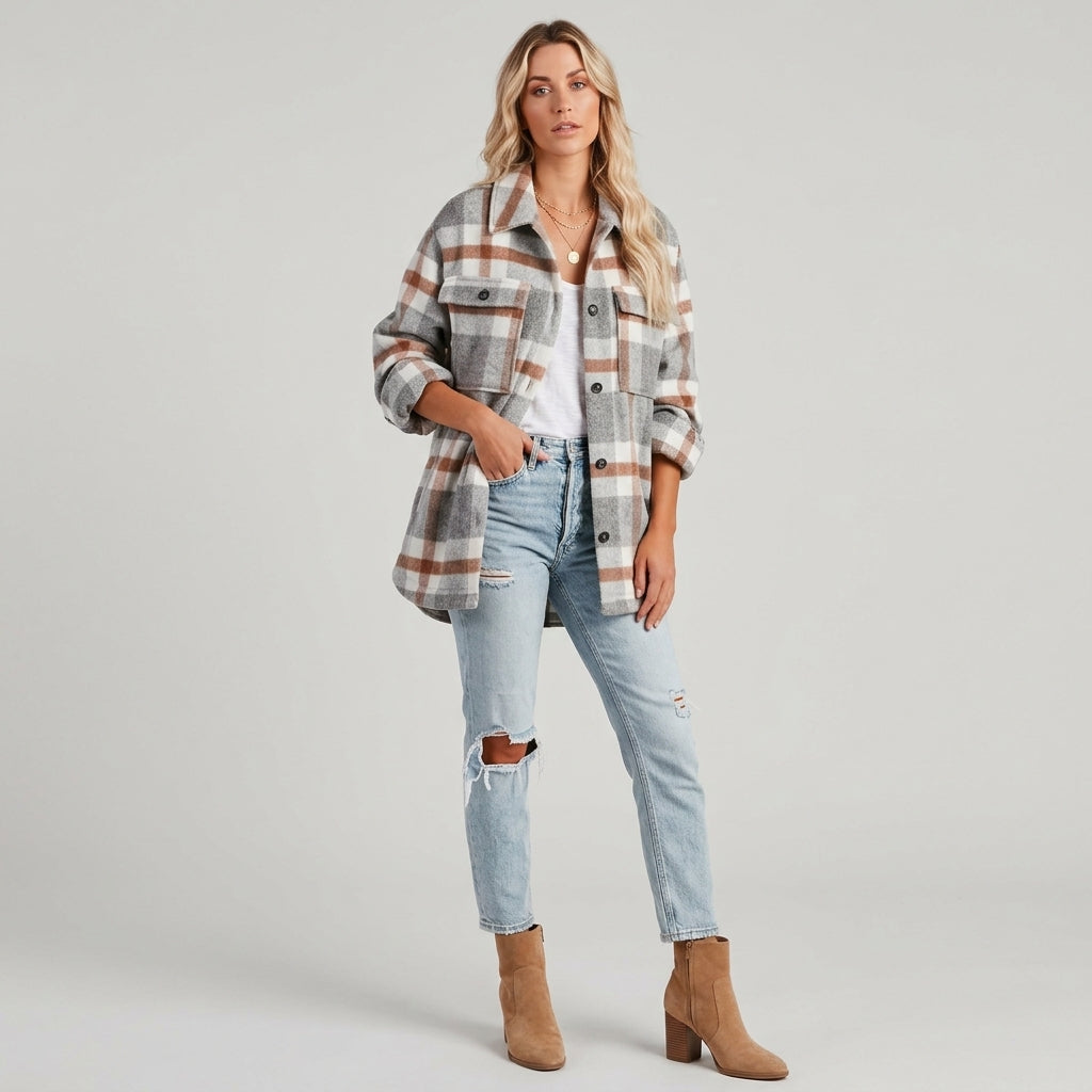 Caelora | Dames Geruite Houthakkersjas – Geruit Overshirt met Knopen