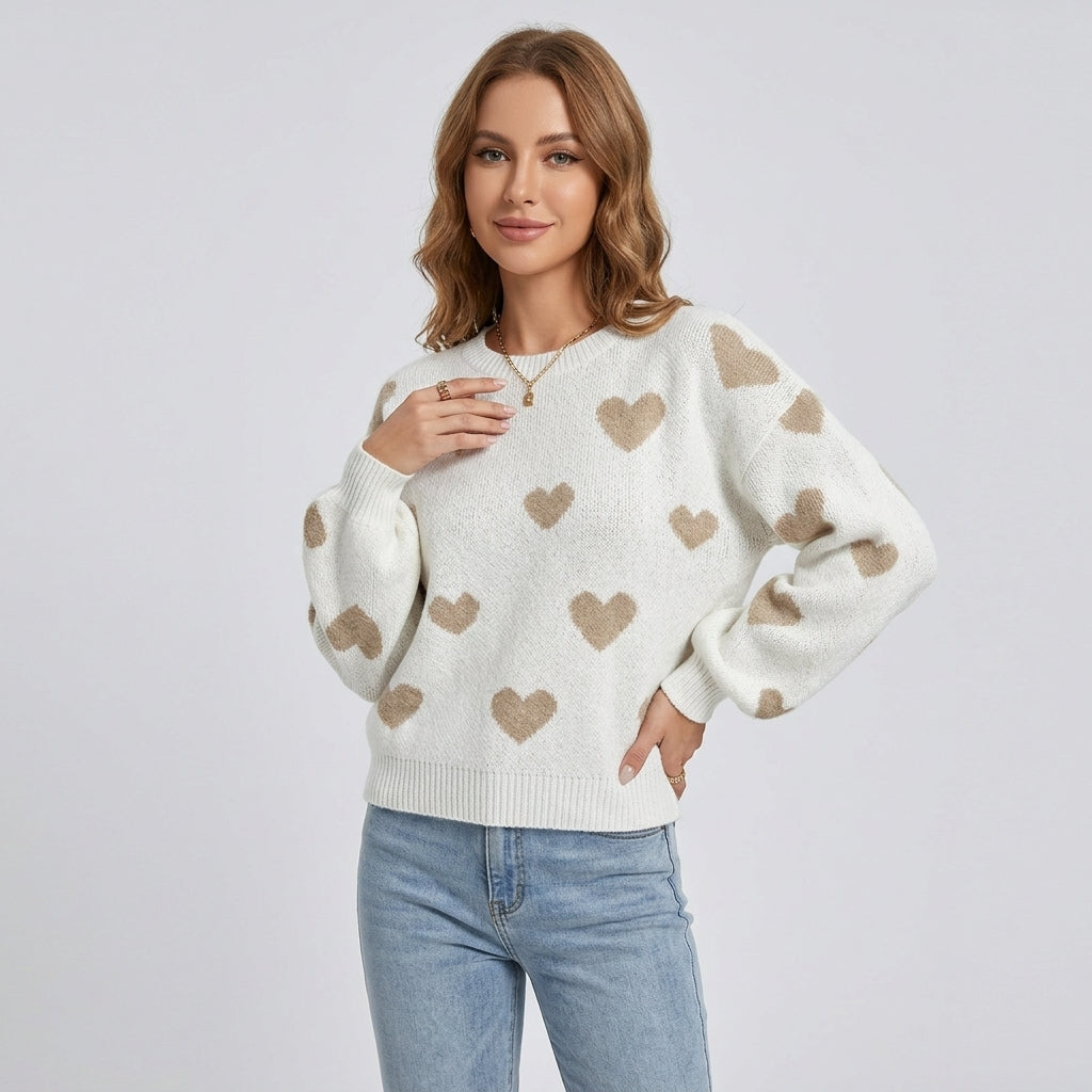 Brialyn | Damestrui met hartjesprint – Zachte gebreide pullover