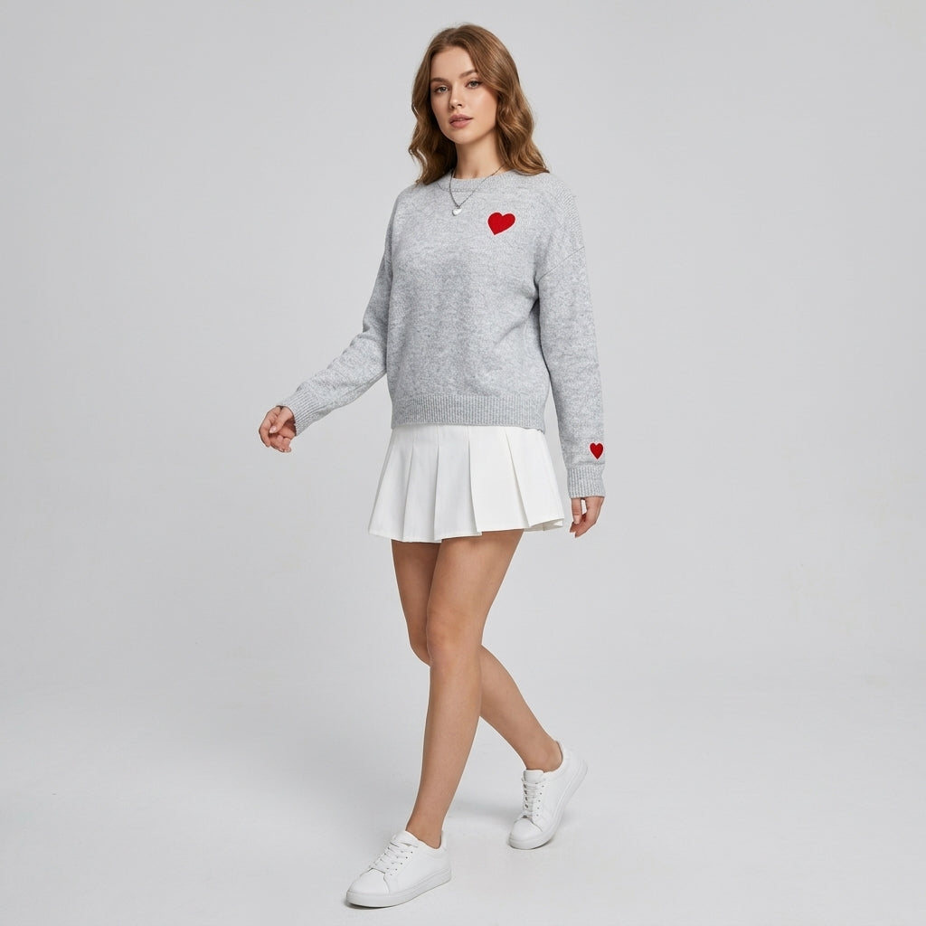 Fiorina | Damestrui met hartjesborduursel – Loszittende pullover met ronde hals