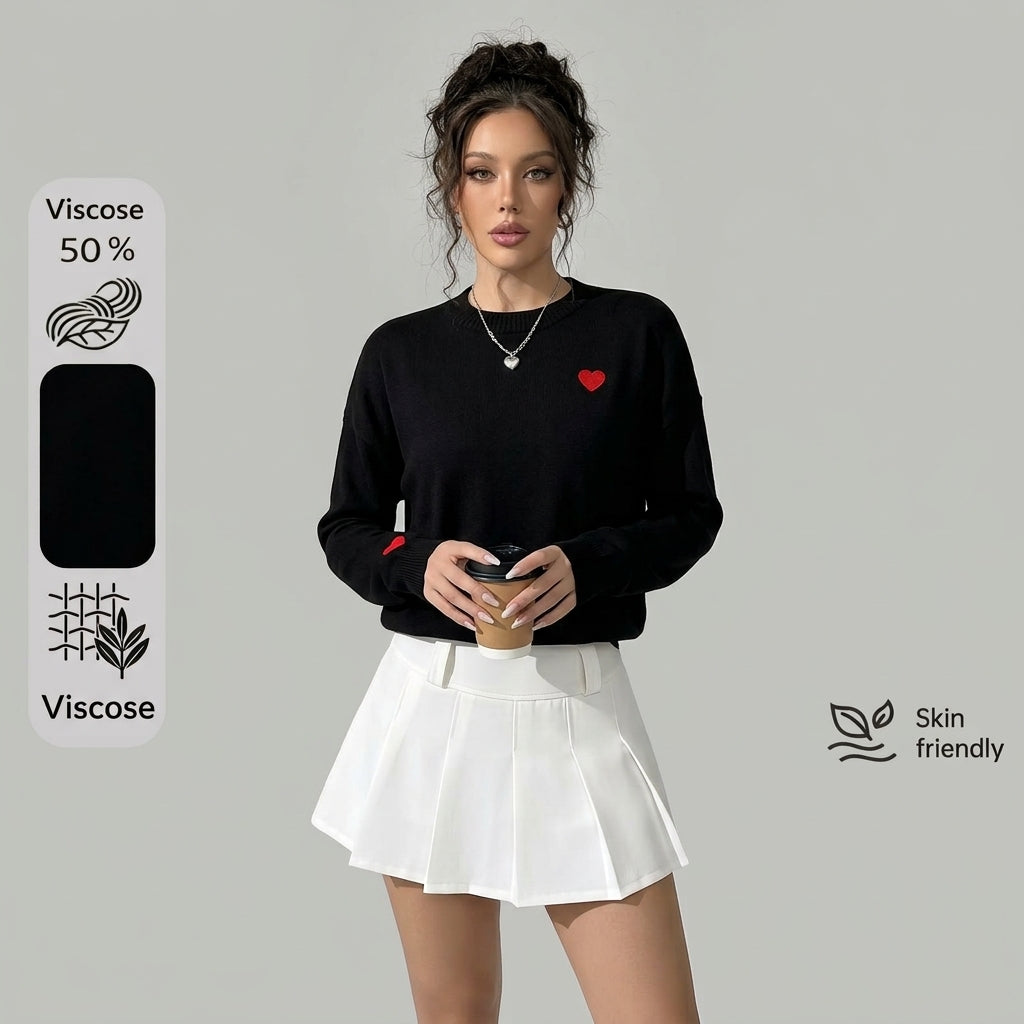 Fiorina | Damestrui met hartjesborduursel – Loszittende pullover met ronde hals
