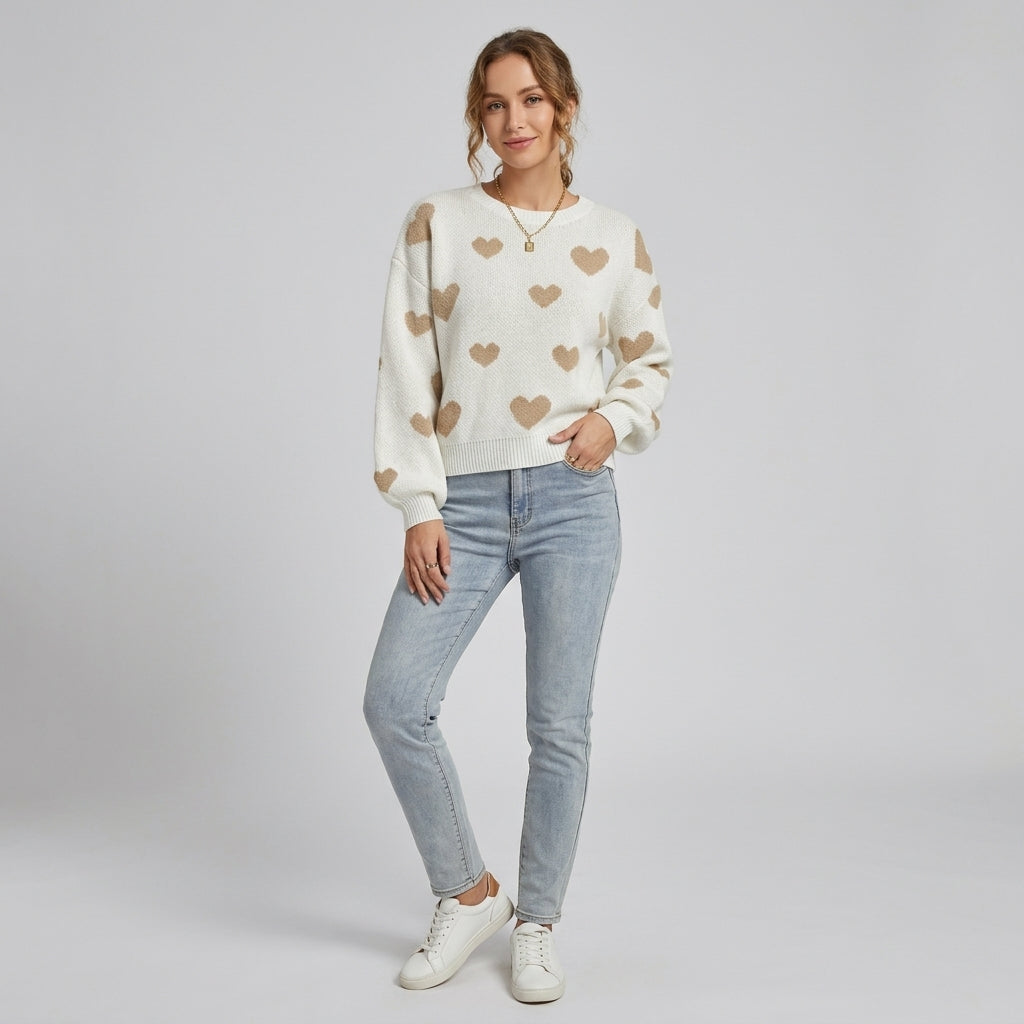 Brialyn | Damestrui met hartjesprint – Zachte gebreide pullover