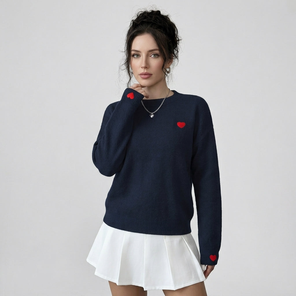 Fiorina | Damestrui met hartjesborduursel – Loszittende pullover met ronde hals