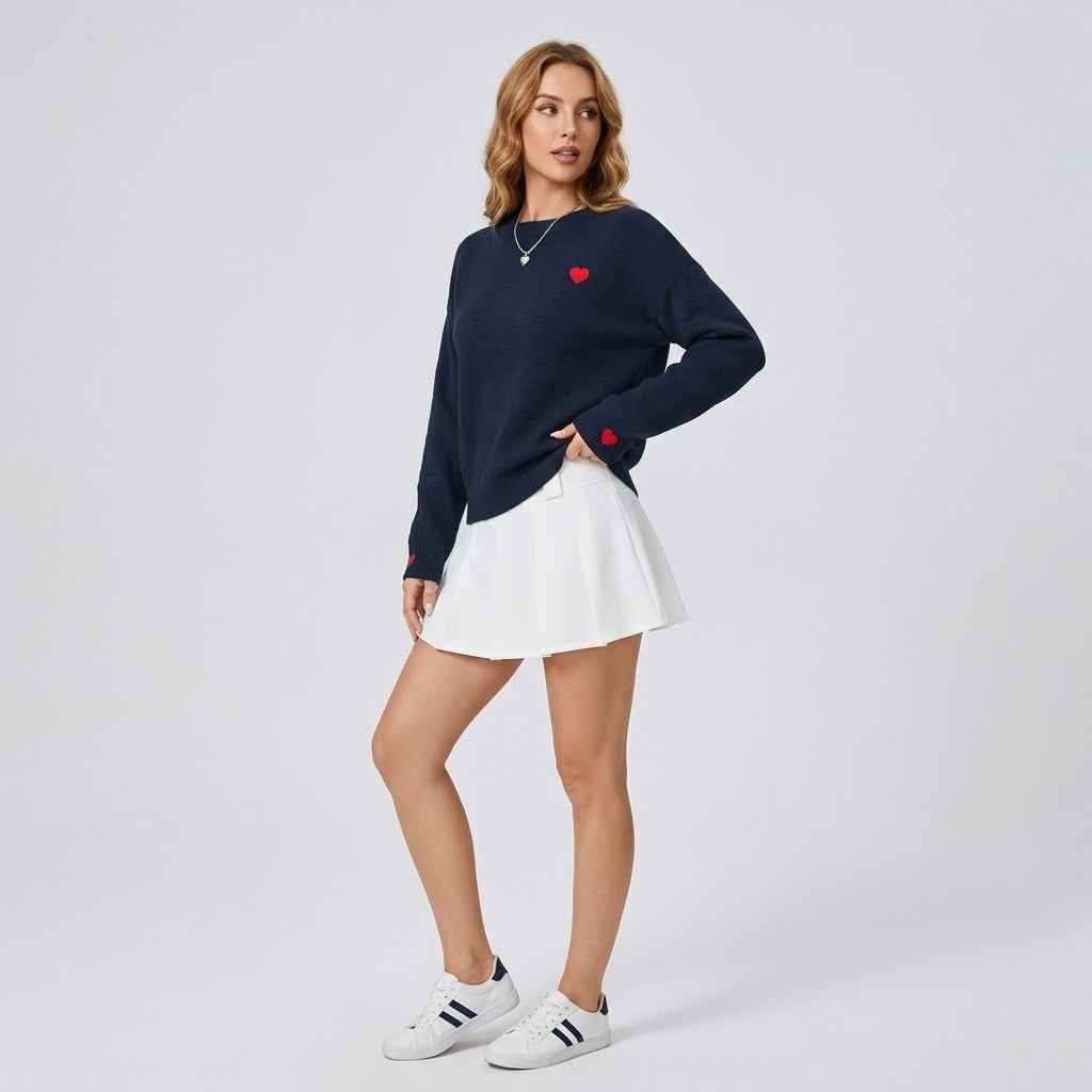 Fiorina | Damestrui met hartjesborduursel – Loszittende pullover met ronde hals