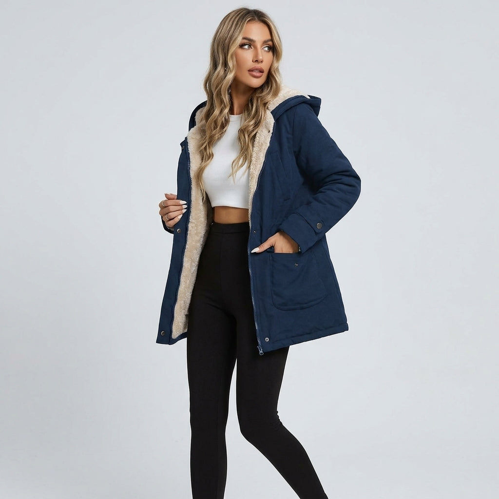 Nerella | Zwarte windjack voor dames – Warme, casual jas met ritssluiting