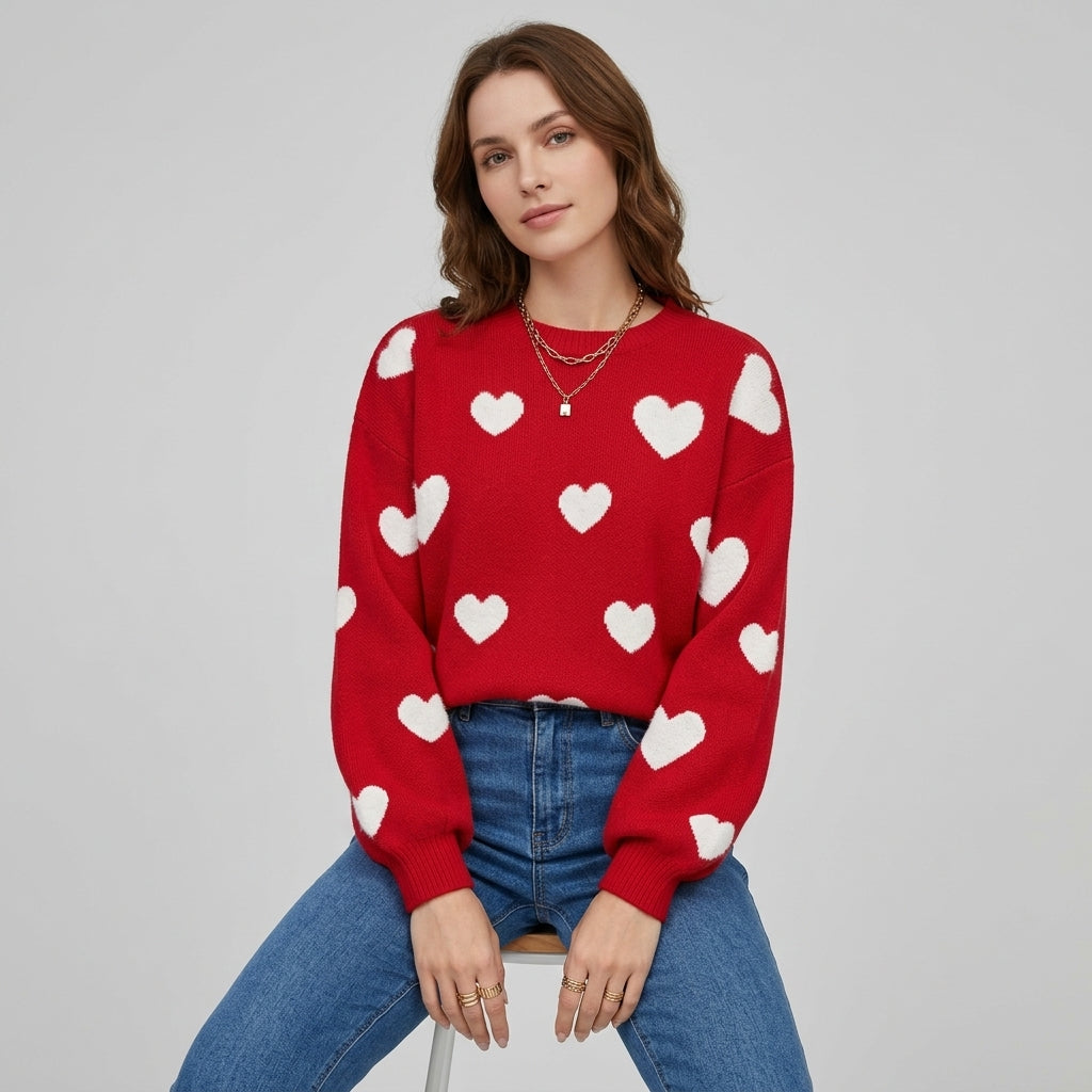 Brialyn | Damestrui met hartjesprint – Zachte gebreide pullover