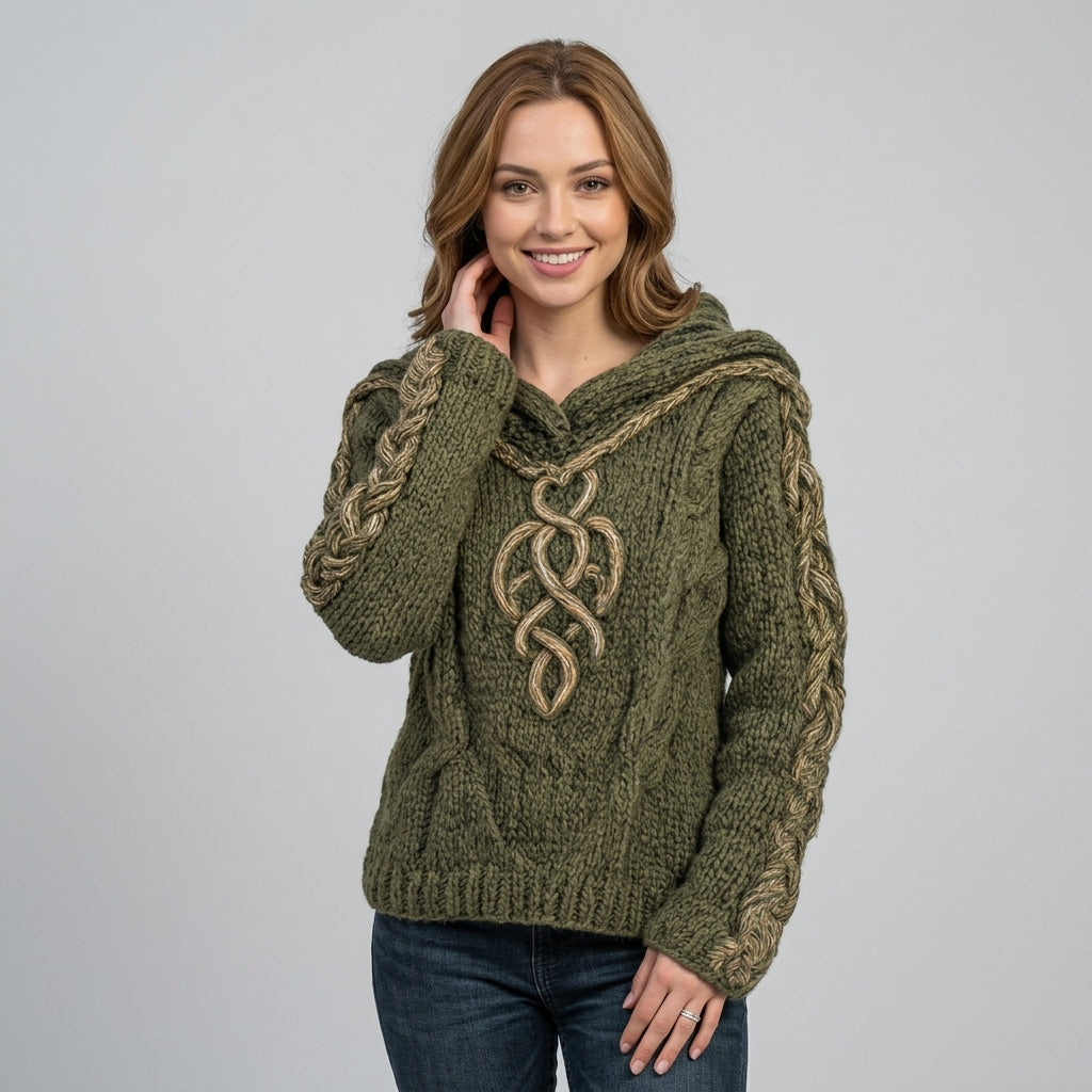 Quenella | Jacquard-trui met capuchon voor dames – Zachte, geborduurde pullover