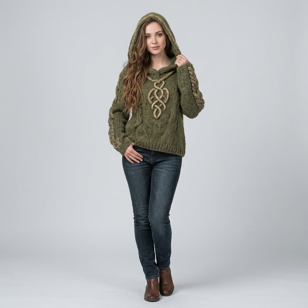 Quenella | Jacquard-trui met capuchon voor dames – Zachte, geborduurde pullover