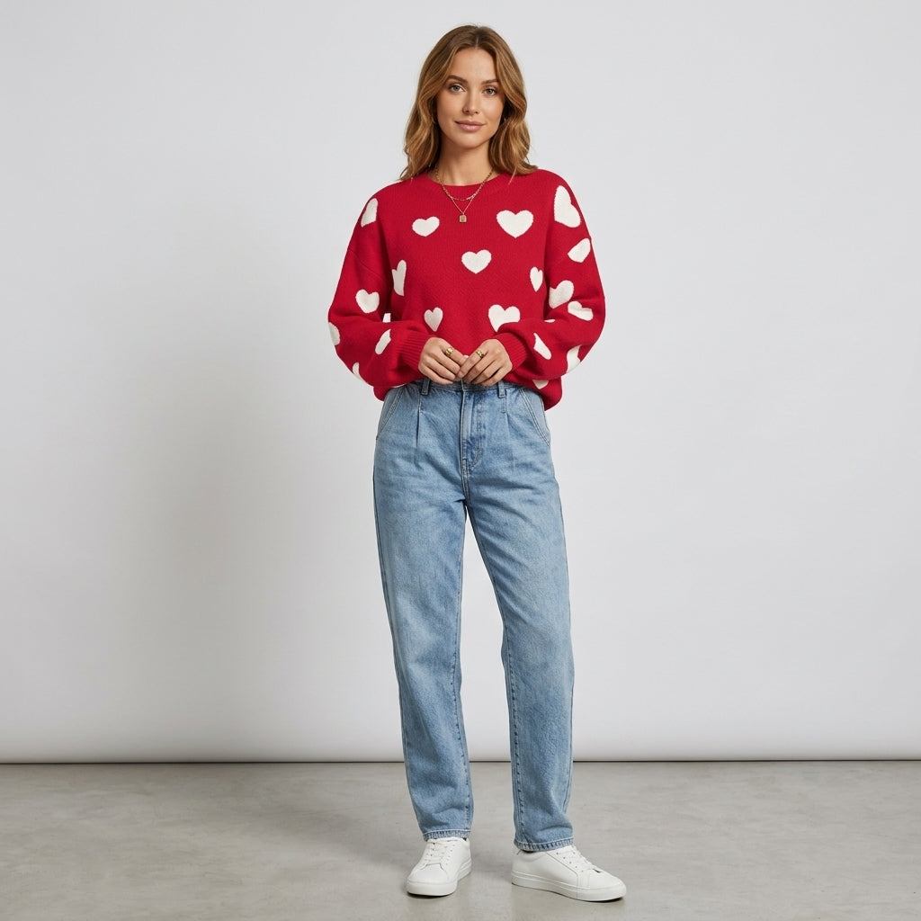 Brialyn | Damestrui met hartjesprint – Zachte gebreide pullover