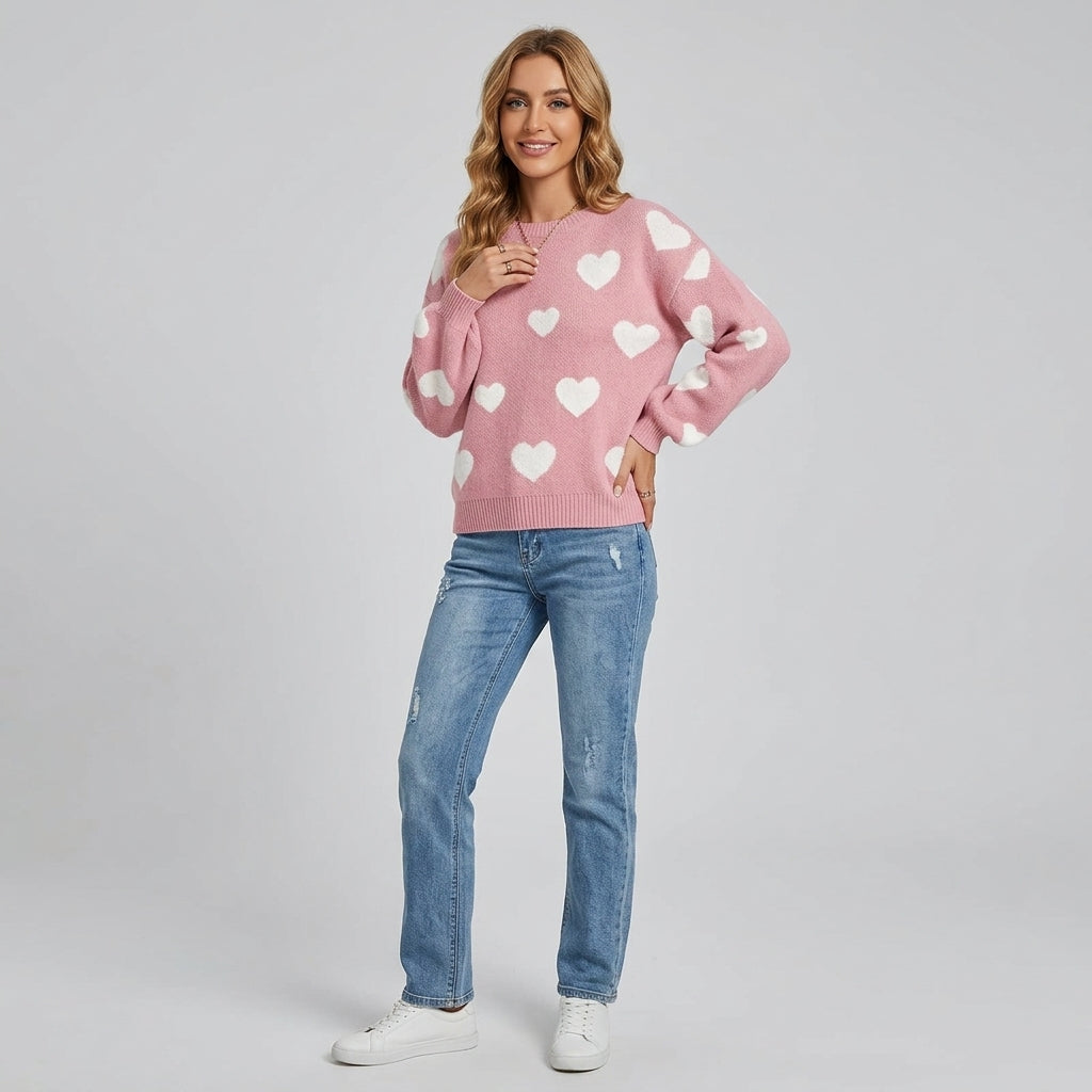 Brialyn | Damestrui met hartjesprint – Zachte gebreide pullover