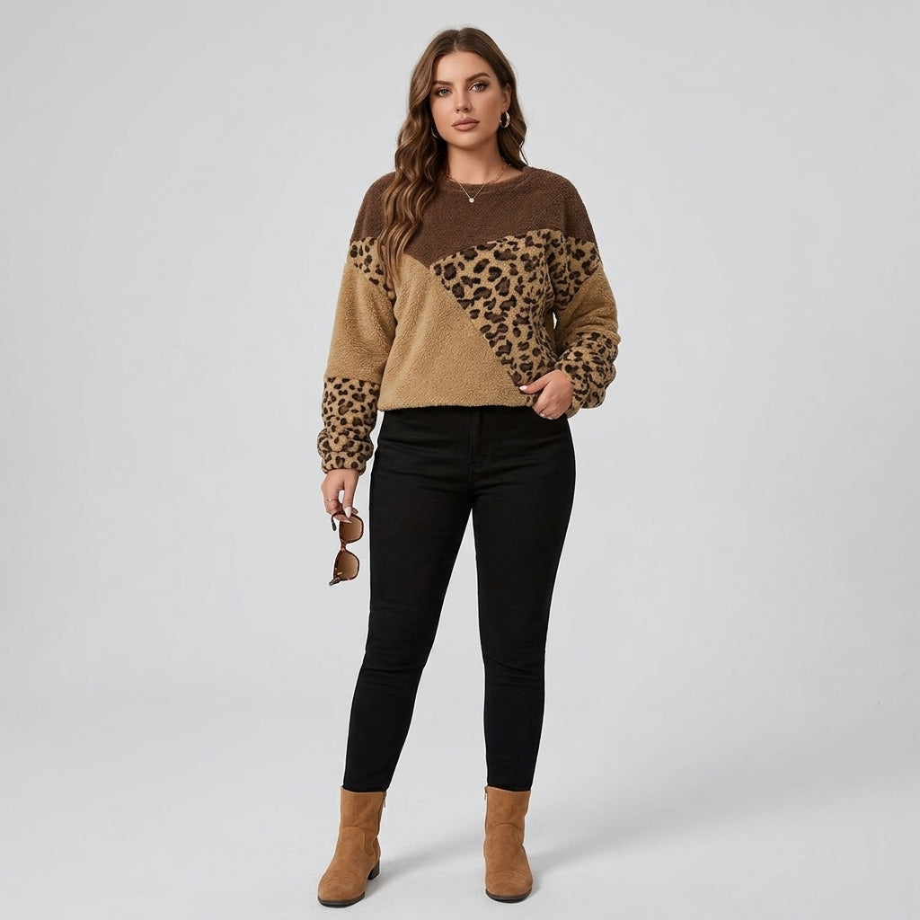 Davenna | Dames-sweatshirt met luipaardprint en zachte stof – Zacht, met lange mouwen en ronde hals