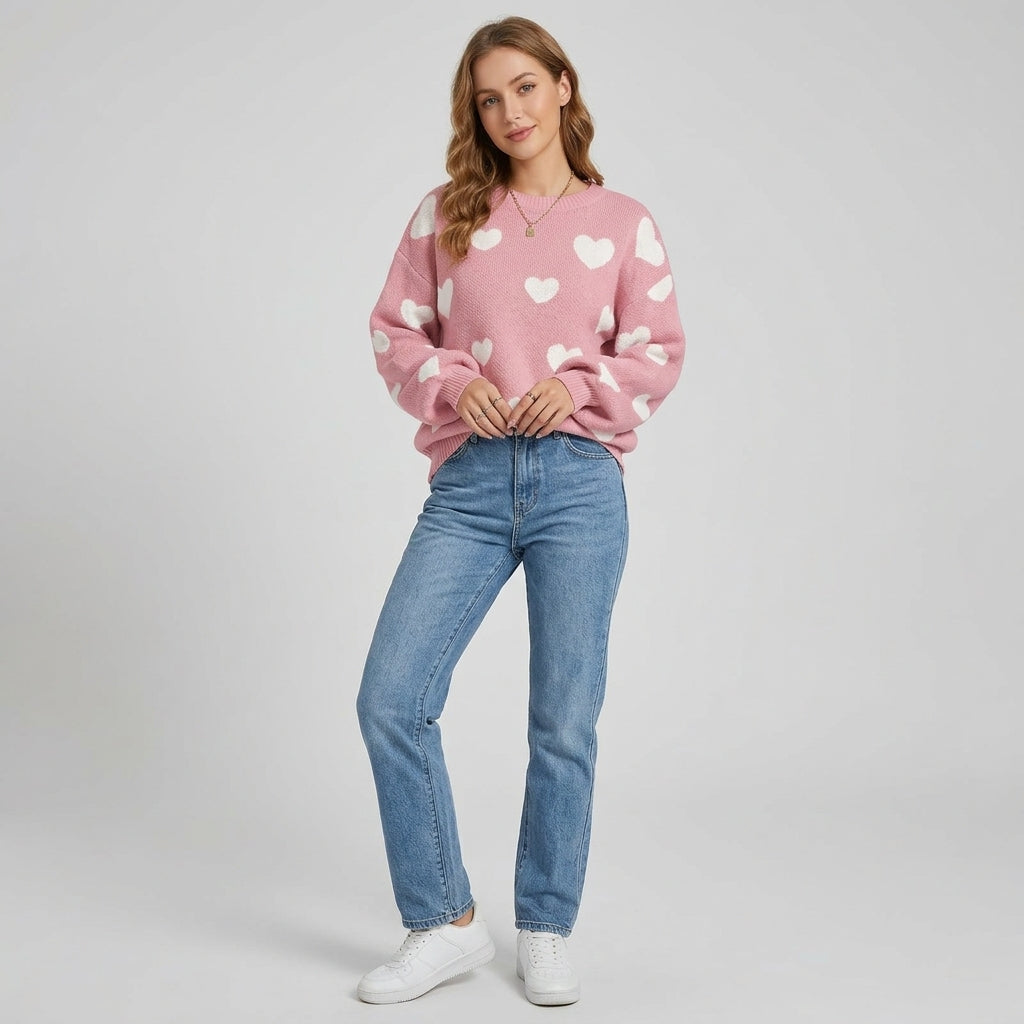 Brialyn | Damestrui met hartjesprint – Zachte gebreide pullover