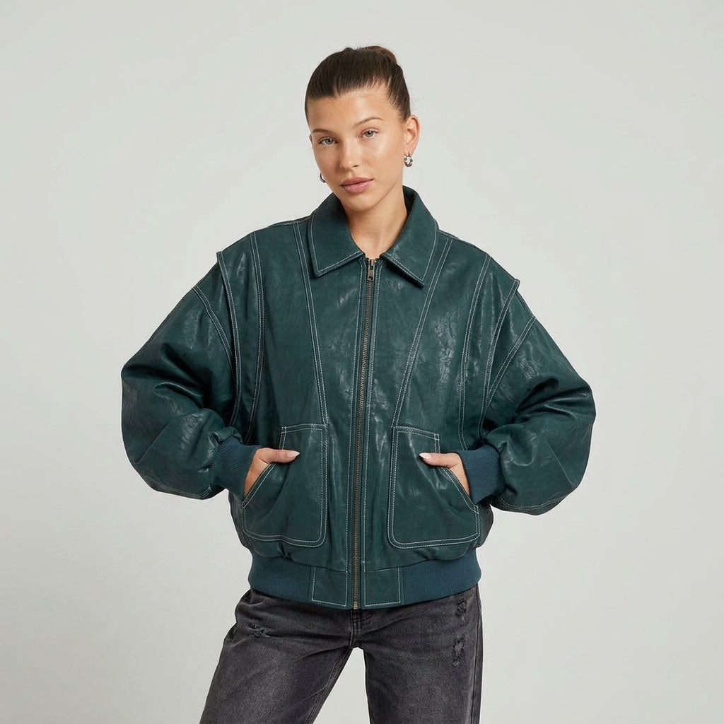 Nolana | Oversized Dames Leren Jas – Zacht Leer, Trendkleuren & Tijdloos Design