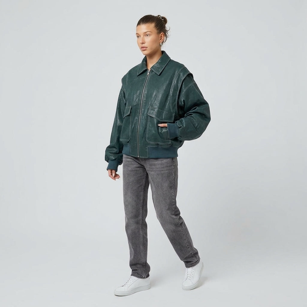 Nolana | Oversized Dames Leren Jas – Zacht Leer, Trendkleuren & Tijdloos Design