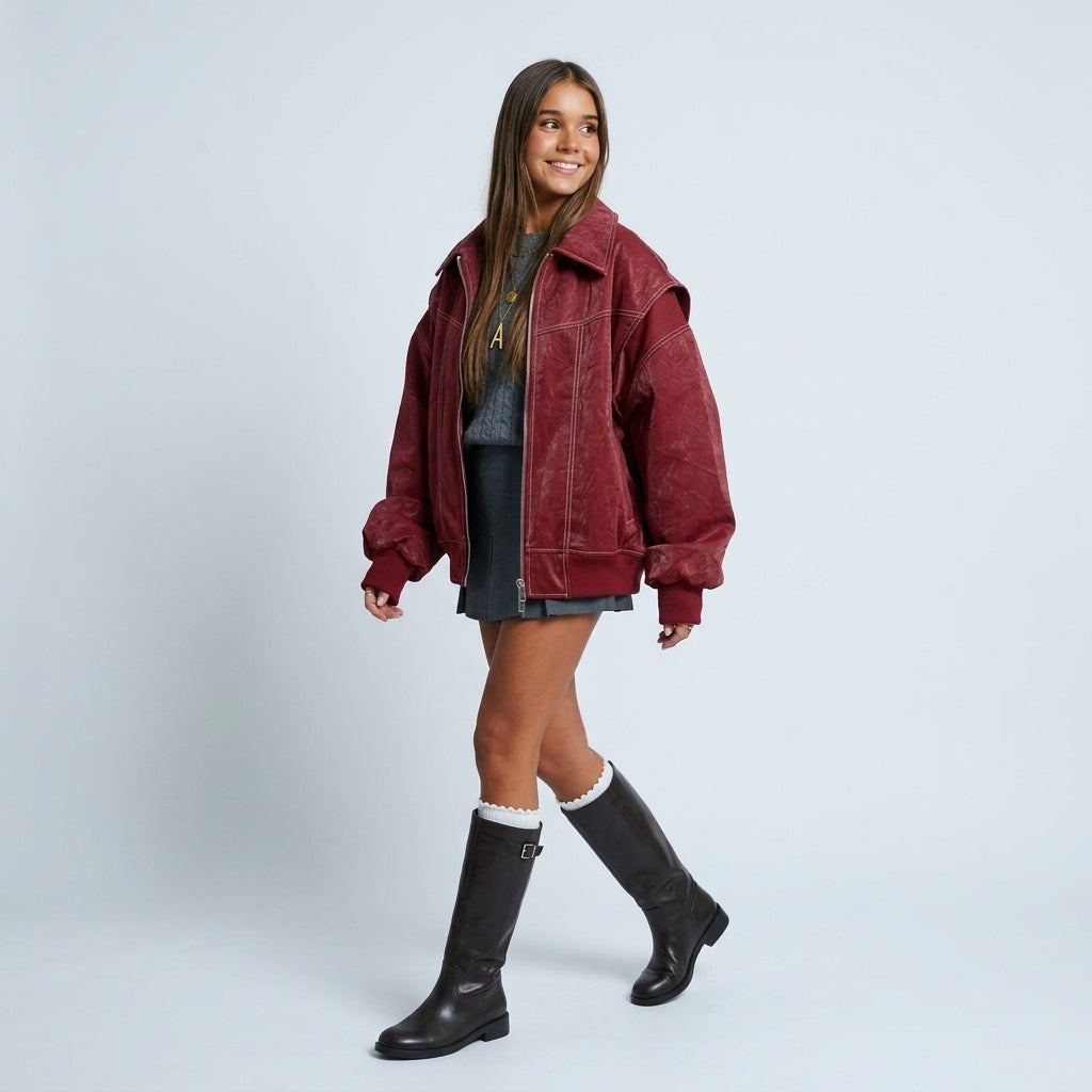 Nolana | Oversized Dames Leren Jas – Zacht Leer, Trendkleuren & Tijdloos Design