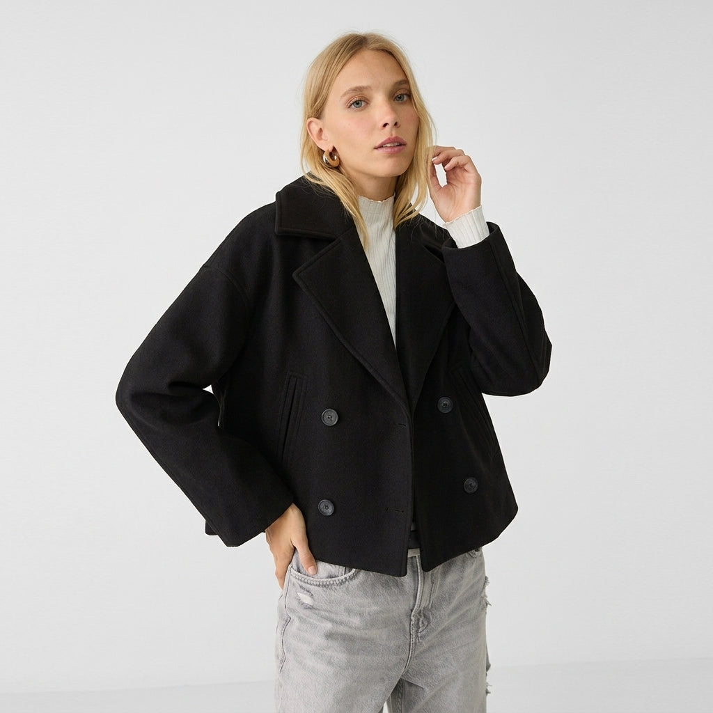 Drusilla | Korte Dames Jas – Double-Breasted Jas met Dubbele Rij Knopen