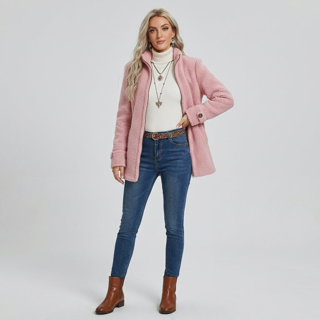Neriah | Dames Fleecejas van Zachte Sherpa – Volledige Rits, Warm en Comfortabel