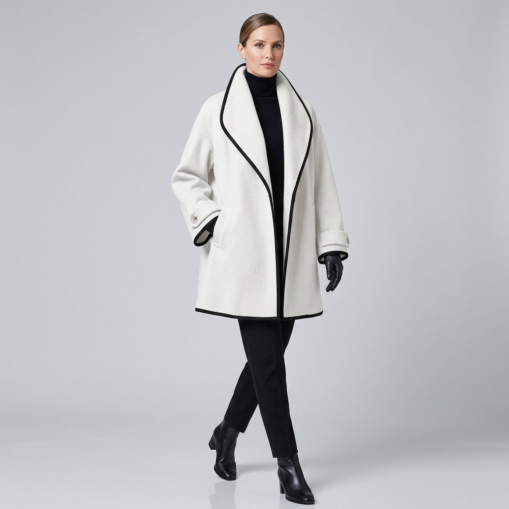 Avenelle | Oversized wollen trenchcoat voor dames, met brede revers, dubbelrijige knopen