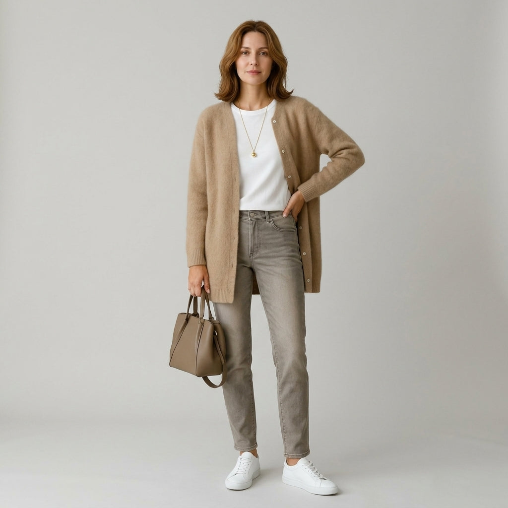 Brinelle | Damesvest met knopen aan de voorkant, ronde hals, geribde rand