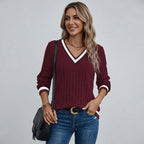 Hester | Dames T-shirt met V-Hals, Color-Block Design & Geribde Stof