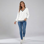Hester | Dames T-shirt met V-Hals, Color-Block Design & Geribde Stof
